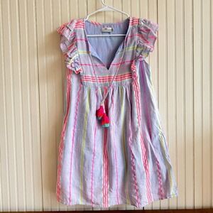 Vineyard Vines Womens Lilac‎ Stripe Ruffle Tassel V-Neck Mini Dress Pockets